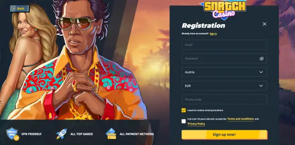 Win now with Snatch Casino: register and play